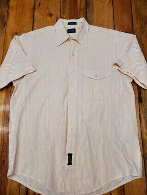 GANT Seersucker Short Sleeve Button Down Shirt L Yellow Stripe 100% Cotton